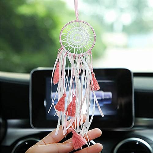 Handmade Dreamcatcher Wind Chimes Car Pendant Bag Decoration Living Room Garden Dream Catcher Hanging Suspension Ornaments Gifts (Pink)