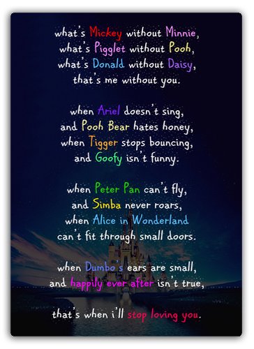 Cirrus Disney Love Poem Metal Wall Sign Art Inspirational D4