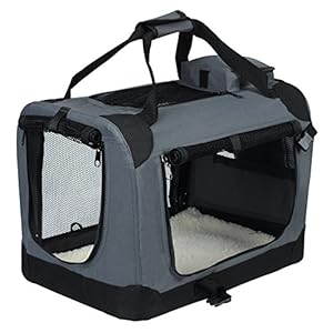 EUGAD Bolsa de Transporte para Mascotas Transportín de Mascotas Perros Gato Plegable para Coche Viaje Avion con Cojín Acolchada, S/49,5×34,5×35 cm Gris 0106HT
