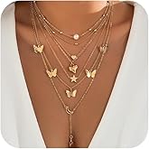 Long Layered Gold Butterfly Statement Necklace Set for Women Trendy Disc Heart Moon Party Favors Choker Necklaces Fashion Pearl Pendant Jewelry Gifts