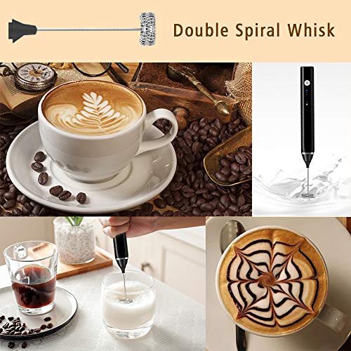 Happlee Milk Frother Handheld Electric Coffee Frother USB Rechargeable 3 Speeds Foam Maker with 2 Whisks, Coffee Spoon, Coffee Art Stencils and Needle for Cappuccino, Latte, Cream, Hot Chocolates - Thumbnail 3