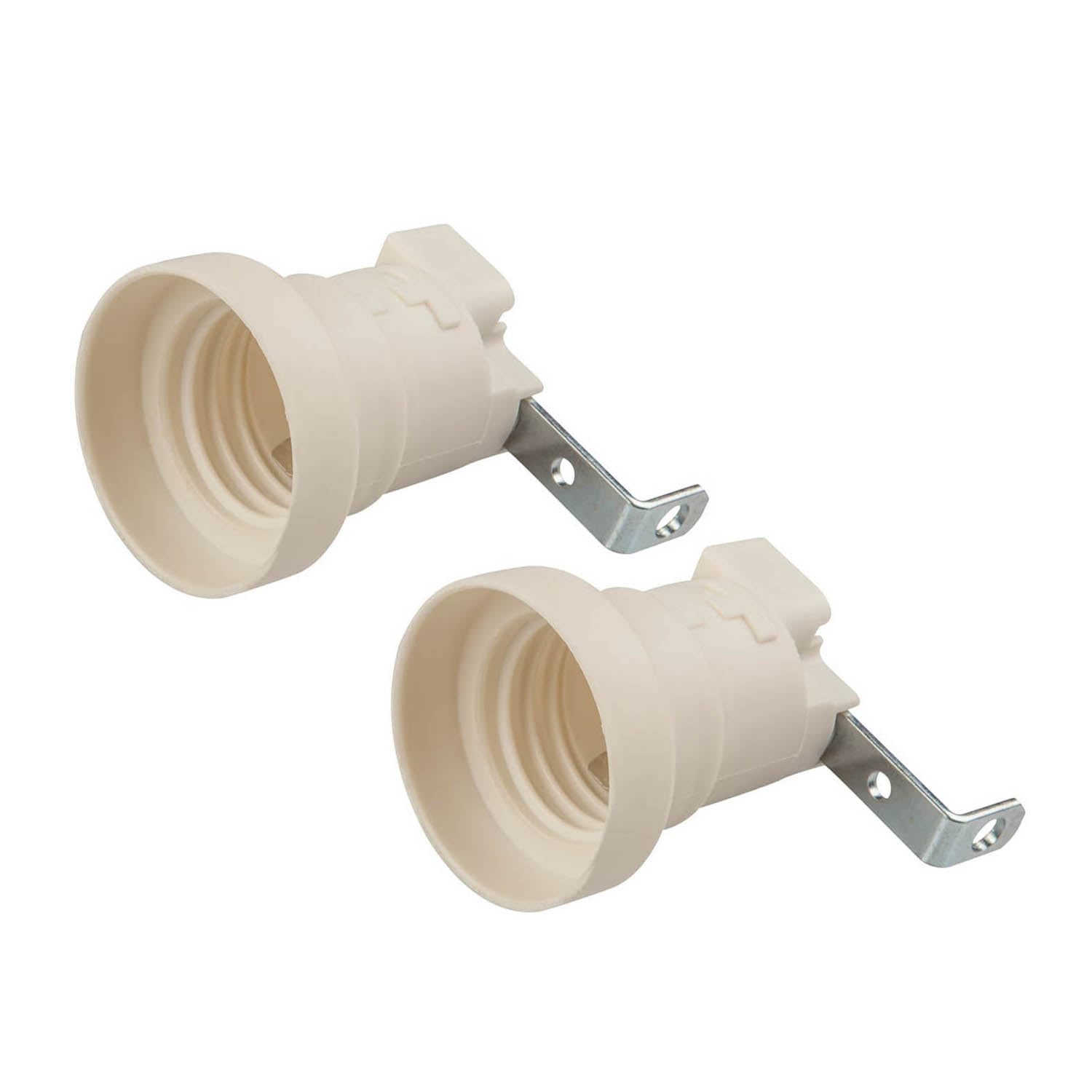 POLY POOL | PP0480S Set 2 Pieces Lamp Holder E27 with Square for Ceiling Lights - Lamp Holder for Large Screw - Lamp Holder E27 with Screw Clamps - Lamp Holder in Ivory Plastic 2 Pieces