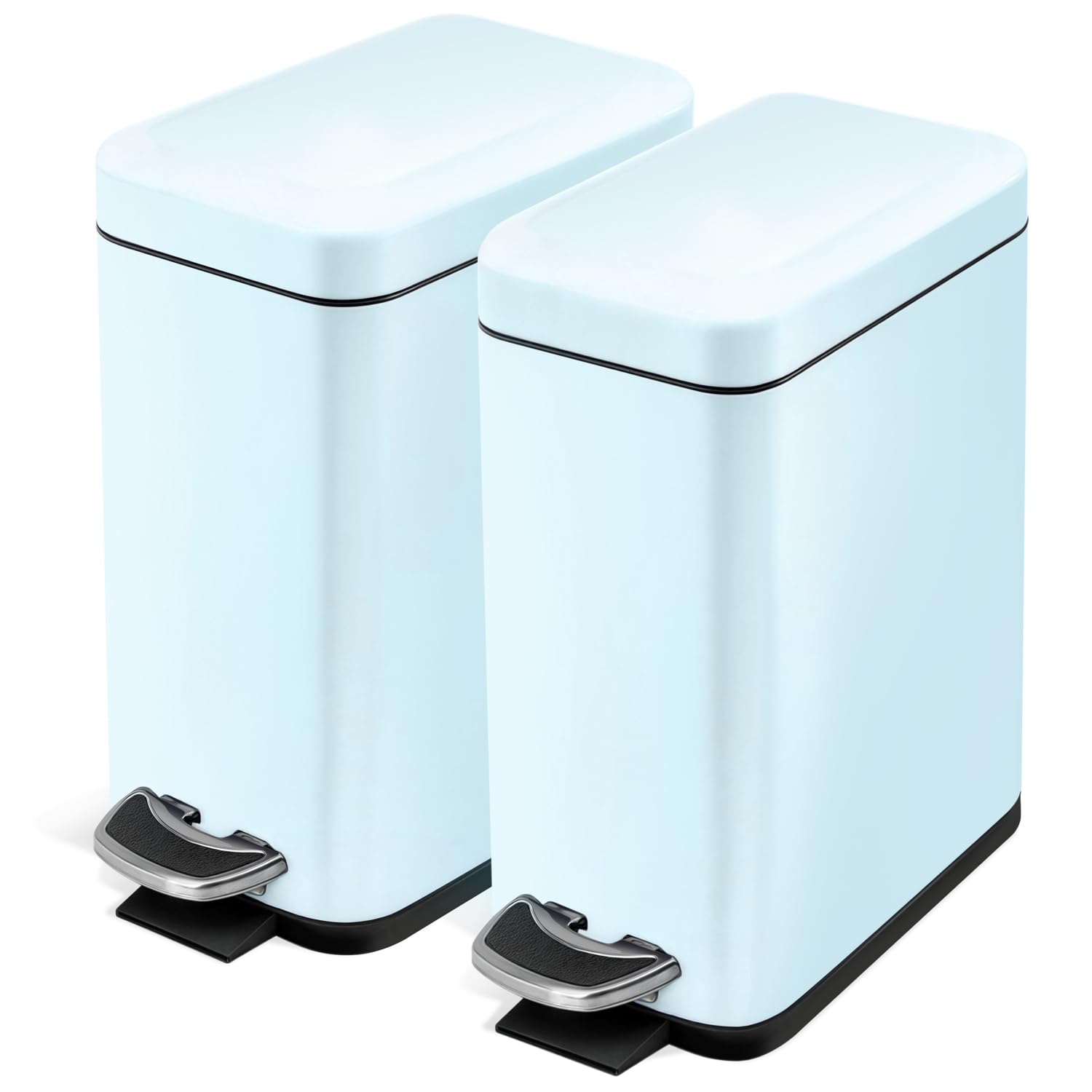 Photo 1 of *ONLY 1* Home Zone Living 2-Pack 1.3 Gallon Small Powder Blue Bathroom Trash Can with Lid and Step Pedal, Stainless Steel Wastebasket with Slim Design for Home and Office, 5 Liters