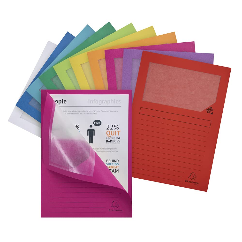 Exacompta - Ref 50200E - Forever Collection - Window Folders - 220 x 310mm in Size, Suitable for A4 Documents, 120gsm Recycled Board - Assorted Colours (Pack of 10)
