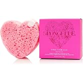 Spongell&eacute; Pink Camellia Heart Bath Sponge | Built-in Body Wash &amp; Body Scrubber, Shower Loofah Sponge for Women | 20+ uses
