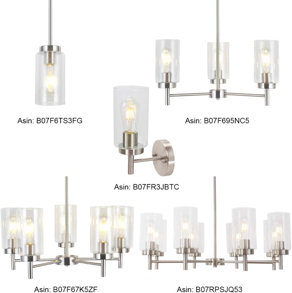 VINLUZ Contemporary 5 Light Large Chandeliers Modern Clear Glass Shades Pendant Lighting Brushed Polished Nickel Dining Room Lighting Fixtures Hanging Adjustable Wire Semi Flush Ceiling Lights - - 