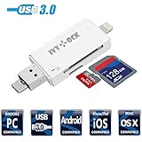 USB 3.0 SD / Micro SD Card Reader with Lightning &amp; Micro USB connector, IVYOCK Memory Card Adapter 128GB Max for iPhone/iPad/Android phones/Mac/PC, Trail Camera Viewer for Serious Hunter