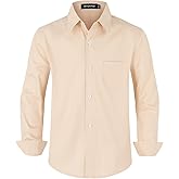 Spring&Gege Boys' Cotton Dress Shirt Long Sleeve Casual School Uniform Woven Button Down Shirt
