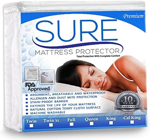 Sure Premium Mattress Protector - Hypoallergenic Waterproof Mattress Cover - Dust Mites Protection - Fitted Sheet Style - Fluid & Stain Resistant - Multiple Sizes - (Twin Extra-Long)