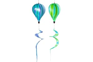 BESPORTBLE 2pcs Spiral Hot Air Balloon Wind Spinners Blue and Green Pattern, Hanging Garden Whirligig Pendants