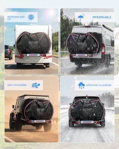 SUPAREE Protective Cover 2 Bicycle Tarpaulin Bicycle Transport Cover for Bicycle Camping Car 420D Oxford with Pocket for Warning Sign Waterproof for Car Travel
