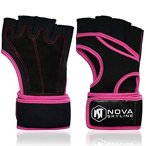 Nova Skyline Gym, Weightlifting, Exercise, Workout, Fitness & Crossfit Gloves - Padded Palm, Fingerless,Ultralight Weight, 16â€ Wrist Support Wrap - Men & Women â€“ Large - Purple