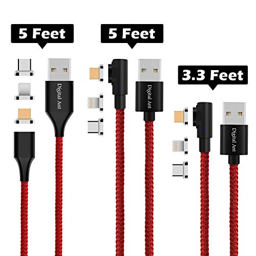 Digital Ant Gen-X Micro USB + USB-C/Type-C + i-Product 3 Tips in 1 Nylon Braided Magnetic Charging Cable, Support 3.0A Fast Charging & Data Transfer (Combined Packing, L-Shape)