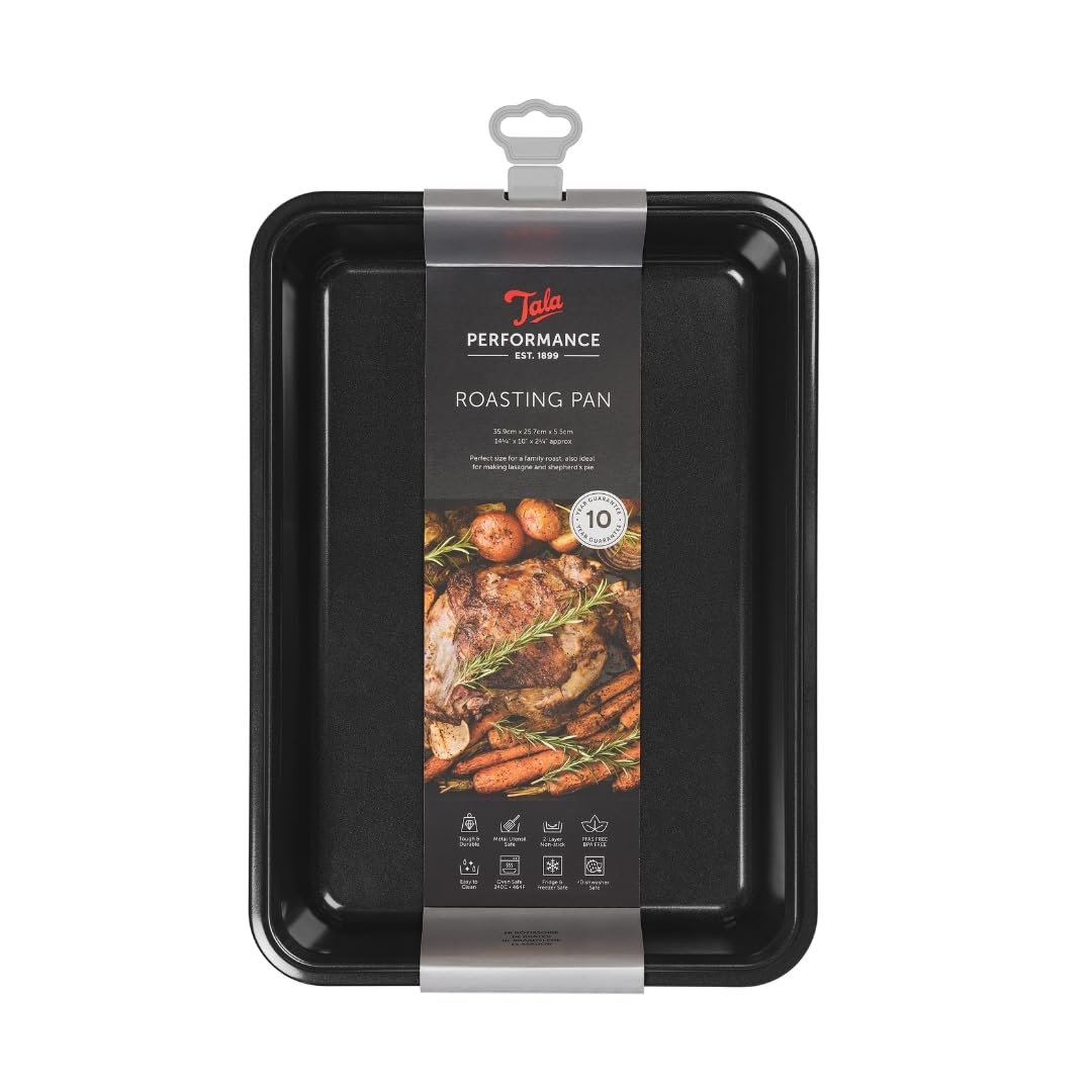 Tala Performance Large Roaster with Pouring Lip, Professional Gauge Carbon Steel with Eclipse Non-Stick Coating 34.5x24.3x6.10 cm