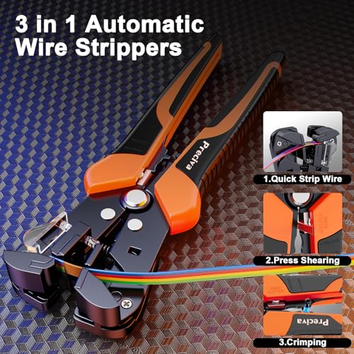 Automatic Wire Stripper and Insulated Terminal Crimper, 2 in 1 AWG 24-10 Wire Stripping Tool and AWG 20-10 for Crimping Heat Shrink Connectors, Professional and DIY Use
