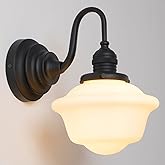 Teqinchy Vintage Wall Sconce Light Hardwire Black Bathroom Vanity Light with Frosted Milk White Gyro Glass Shade Modern Farmh