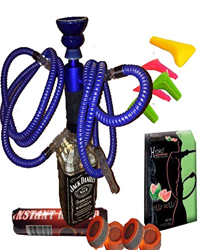 Hookah,2 Hose,Water Shisha Bong Glass Smoking,Free charcoal &Mouth tips, Foil and 1 Flavor (JACK DANIEL'S MEDIUM+ Watermelon)