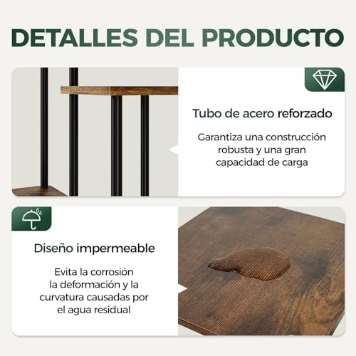 Soporte Esquinero para Plantas de Interior Estante de Metal de 5 Niveles para Múltiples Plantas Soporte Alto para Flores para Patio, Jardín, Balcón, Sala de Estar, Dormitorio (Marrón)