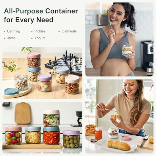TERRIFI 10oz Glass Jars with Airtight Lids, 3-Pack Wide Mouth Mason Jars for Overnight Oats, Salad, Snacks, Yogurt, Spices, Sugar, Glass Food Storage Containers