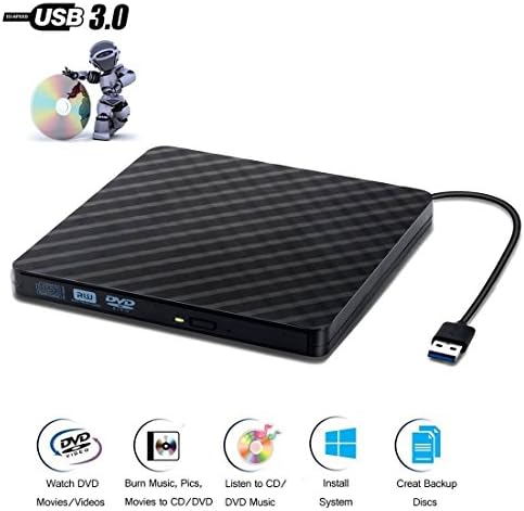 TJ8 External CD Drive-USB 3.0 Portable Slim CD DVD +/-RW Drive Writer/Rewriter/Burner,High Speed Date Transfer for WIN7/8/10/Linux/Mac OS Macbook Laptop Desktop Notebook