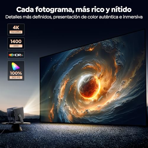 Projector 4K【Integrated Netflix/Live TV/Dolby Audio】VIDAA, the fastest OS, 1400 ANSI, FHD 1080P, Auto Focus and Keystone, Voice Control, BT 5.4, Homekit, 200° Rotation, Outdoor Projector