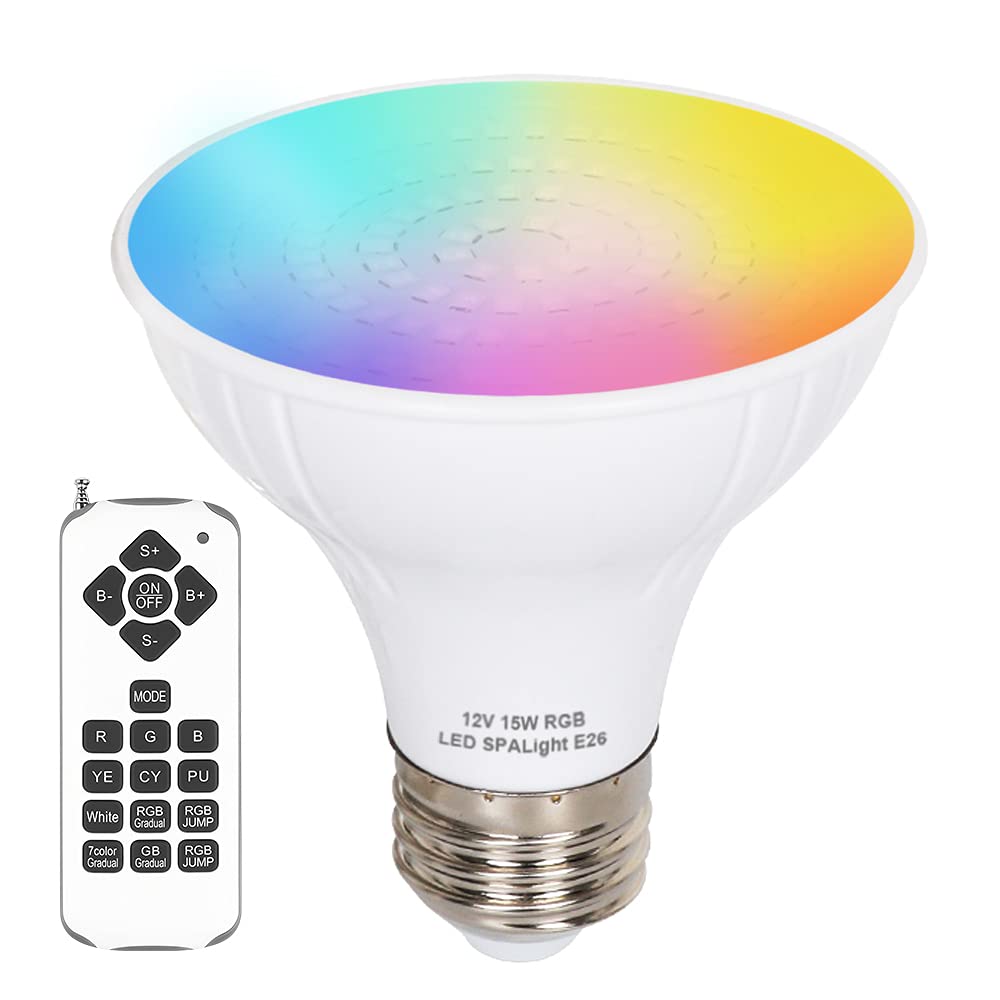 Photo 1 of COOLWEST 12V LED Spa Lights 15W Color Changing LED Spa Bulb Remote Control RGB Hot Tub Lights Replacement Bulb for Inground SPA Fixture E26 Base