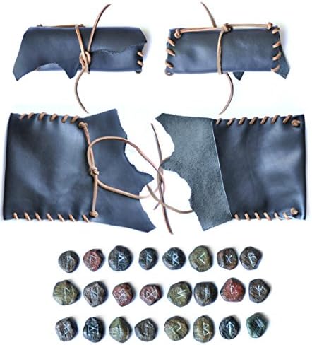 Clay Elder Futhark Runes Set with Black Leather Pouch - Rune Casting - Runestones - Norse Runes - Viking Runes - Divination RS010
