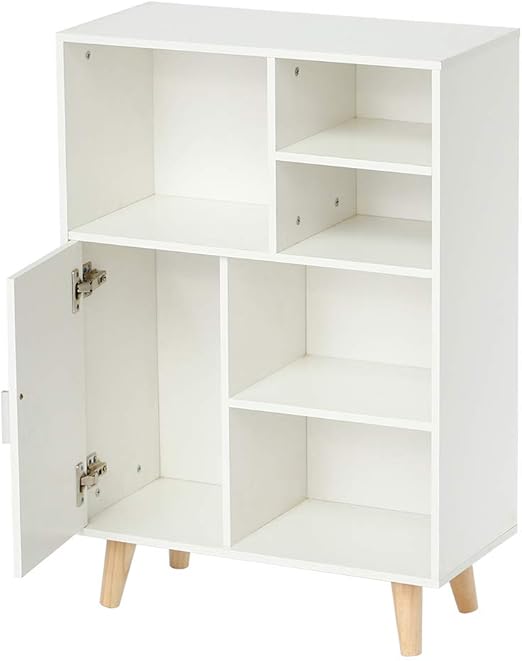 Wefun Bücherschrank Bücherregal mit Ablagen und Schranktüren,für