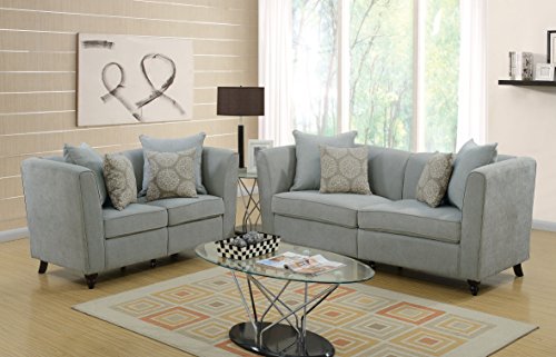 Living Room Modern Velveteen Fabric Bobkona 2pcs Sofa Set Taupe Color Sofa Loves-seat w pillows Cushion Couch