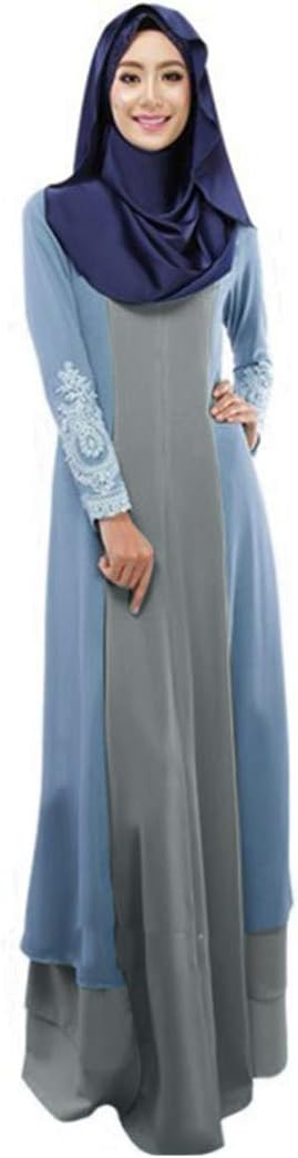 Women Lace Patchwork Abaya Dress Vintage Long Sleeve Robe Islamic Muslim Jilbab Robe