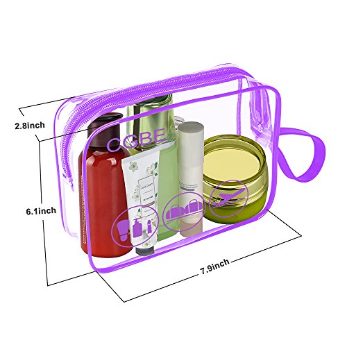 TSA-Approved Clear Travel Toiletry Bag, CGBE Airline Kit 3-1-1 Liquids Toiletries & Cosmetics Packing Organizer Carry-On Luggage Pouch with handle for Women and Men (3 Pack Purple ) - Thumbnail 6