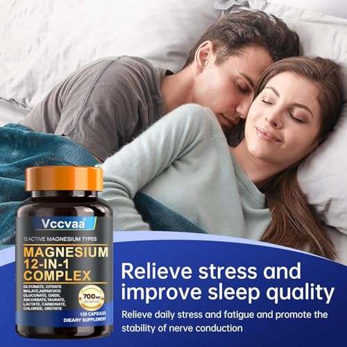 Magnesium Complex 700mg | 12-in-1 High Absorption Supplement | Glycinate, Citrate, Malate, Taurate & More | Sleep Support, Muscle Cramp Relief, Stress, Heart, Bone & Nerve Health | 120 Vegan Capsules