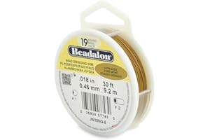 Beadalon 19 Strand Stainless Steel Bead Stringing Wire, .018 in / 0.46 mm, Satin Gold, 30 ft / 9.2 m