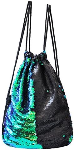 BAGOOE Mermaid Magic Reversible Sequin Twinkling DIY Patterns Quick Pack Travel Fashion Storage Shoulder Bag Pouch Backpack, Shining Black