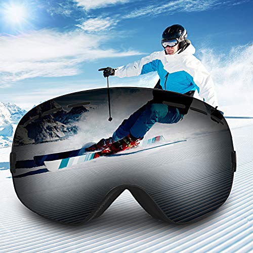 Zerhunt Ski Goggles, Snowboard Goggles Over Glasses, Anti Fog UV Protection Snow Goggles OTG Interchangeable Lens for Men Women Snowmobile, Skiing, Skating, Black