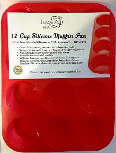 Hungry Red Chef 12 Cup Silicone Bakeware Muffin Tin/cupcake Baking Pan Bpa-free, FDA Approved, 100% Food Grade Silicone