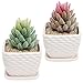 MyGift White Wavy Coil Design Ceramic 4-Inch Decorative Flower Planter Pots with Attached Saucer, Set of 2