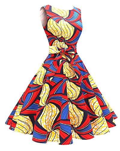 Hanpceirs Women's Boatneck Sleeveless Swing Vintage 1950s Cocktail Dress RedYellowBlue 3X - Thumbnail 4