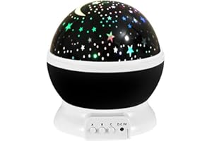 Borelor Star Night Light for Kids, 12 Color Changing Lights Modes with USB Cable, 360°Rotating Moon Star Projector Desk Lamp for Bedroom Party Decor & Girls Birthday Gift (Black)