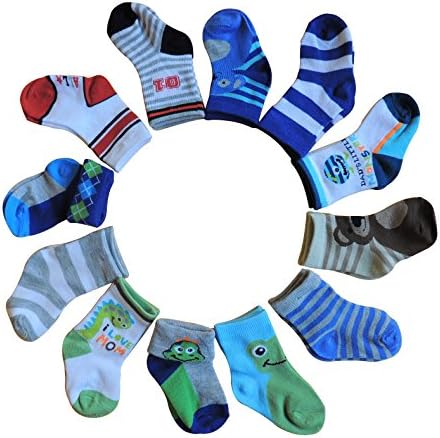 Baby Boy Socks - 12 pair - Adorable - Bright - Snug - 6-12 Months - Great Variety (Baby Boy Socks)