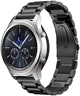 Gear S3 Frontier/Classic Watch Bands,Chilor 22mm Solid Stainless Steel Strap Replacement Bracelet Links with Folding Clasp for Samsung Gear S3 Smart Fitness Tracker Black