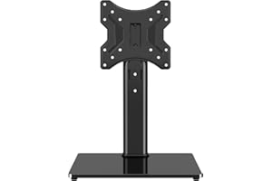 TVON Universal TV Stand Base, Swivel Table Top TV Stand for 20-43 inch TVs/Monitors with 4 Level Height Adjustment and Tempered Glass Base, Holds up to 88 Lbs, VESA 200x200mm