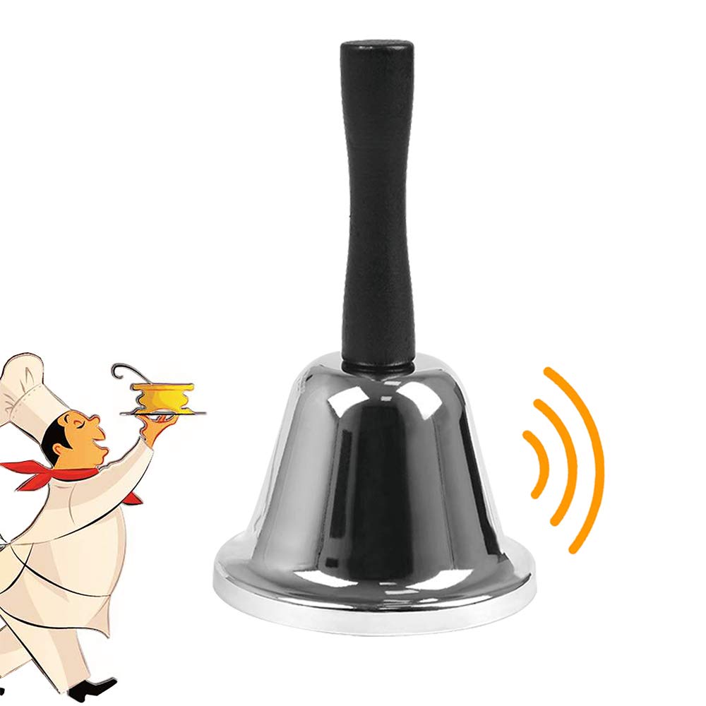XCOZU Stainless Steel Hand Bell - Small Attention School Bell, Metal Loud Call for Service, Counter Reception, Tea, Dinner (Silver)