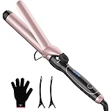 Curling Iron 1 1/4-inch Dual Voltage Instant Heat with Ceramic Coating, LED Display, 6 Temp Settings, Glove Included