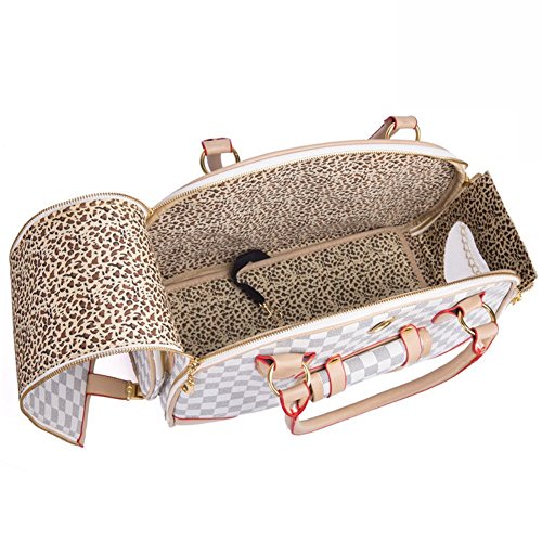Fashion Dog Carrier PU Leather Dog Handbag Dog Purse Cat Tote Bag Pet Cat Dog Hiking Tasche (L(42cm29cm18cm), White)