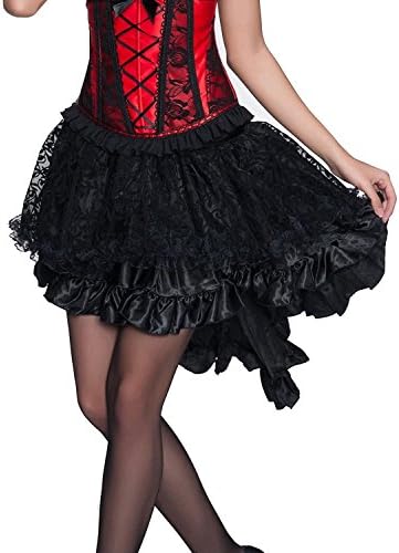 Divas Love Women's Solid Color Lace Asymmetrical High Low Corset Skirt
