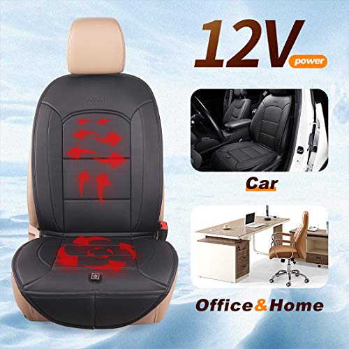 LARROUS Car Leather Heated Seat Cushion with Pressure-Sensitive Switch and Overheat Protection Thermostat,for Car,Office Chair,Home and More(12Volt,Black) (Luxury)