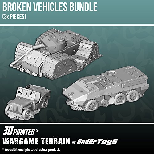 Broken Vehicles Bundle, Terrain Scenery for Tabletop 28mm Miniatures Wargame, 3D Printed and Paintable, EnderToys