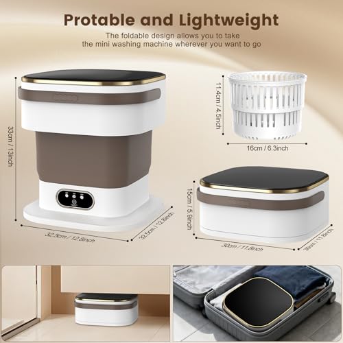 Mini Washing Machine, 15L 2 in 1 Portable Washing Machine with Spin and 3 Cleaning Modes for Small Clothes, Folding Camping Washing Machine for Travel, Apartments (Kaki)