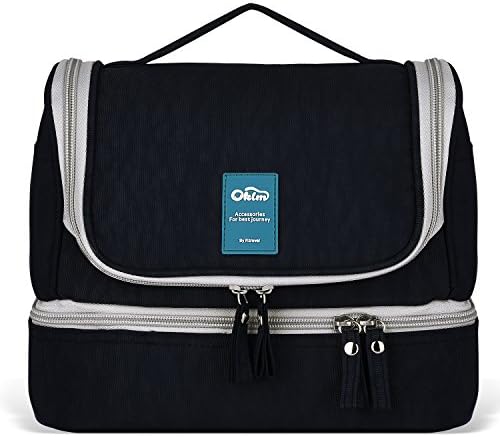 Designer Hanging Toiletry Bag| Travel Cosmetics Bag by HANKCLES| Waterproof Nylon Organizer for Travel Accessories | Toiletry Kit for Men and Women (Gentle Black)